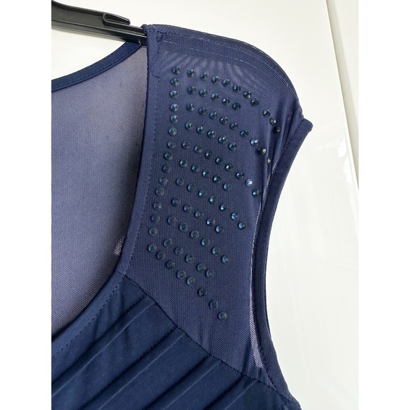 Candalite Navy Blue Gown Dress Size Small Crystal Pin-tuck Pleated Bust - Picture 3 of 7